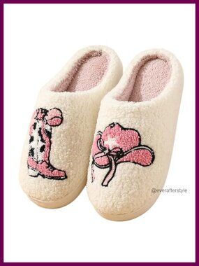 Women's Retro Cowgirl Boot Slippers Plush Embroidered Memory Foam Indoor Outdoor